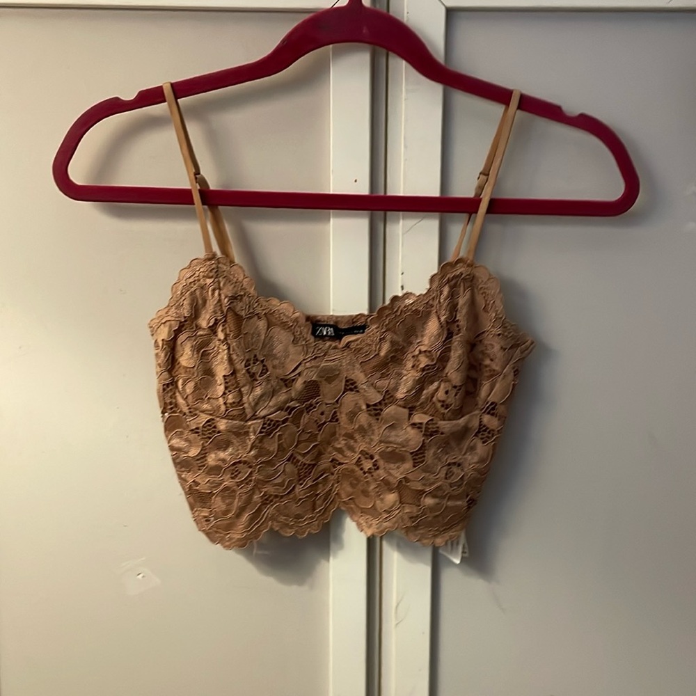 Zara Lace Tan Crop Top Size S